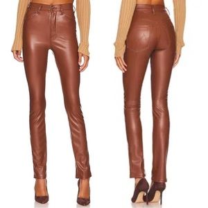 Mother Brown High Waisted Rail Skimp Straight Faux Leather Pants Size 30 $228
